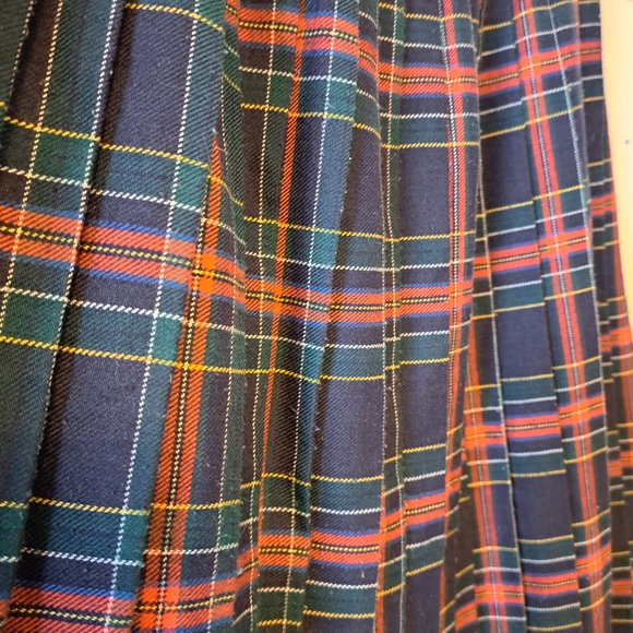 🇨🇦 Vintage Plaid Pleated Midi Skirt Blue Green | Elastic Waist | Size 14 - Picture 4 of 9